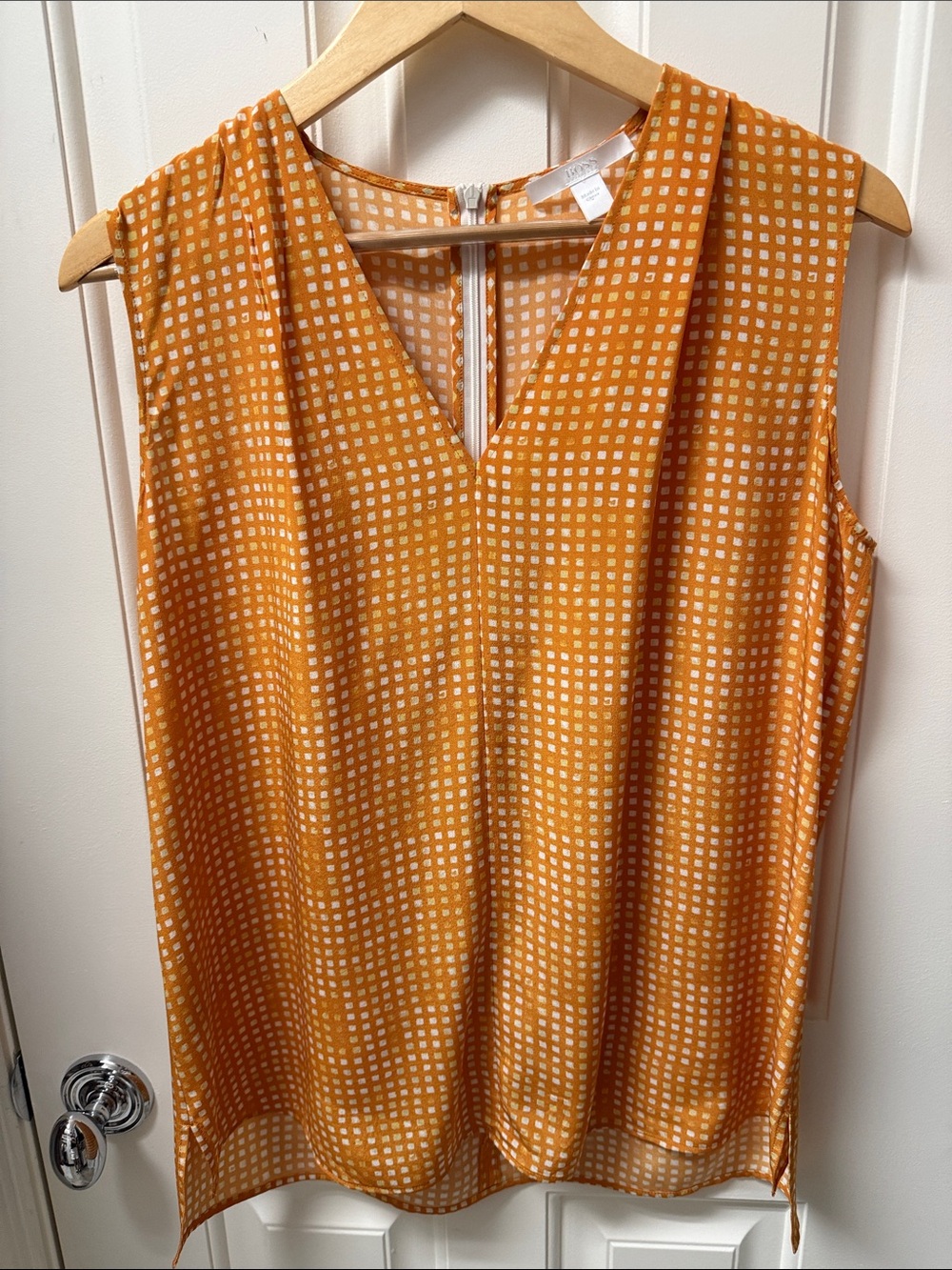 Boss Orange and Cream Square-Print V-Neck Sleeveless Tank Top